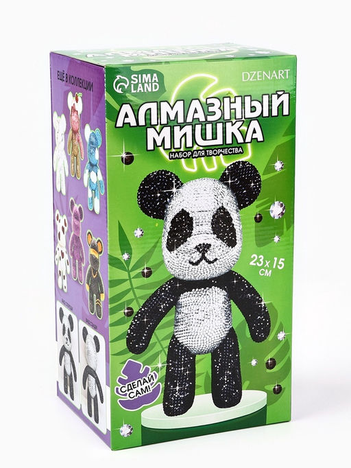 Алмазная мозаика на фигурке с полным заполнением Мишка стразами, панда