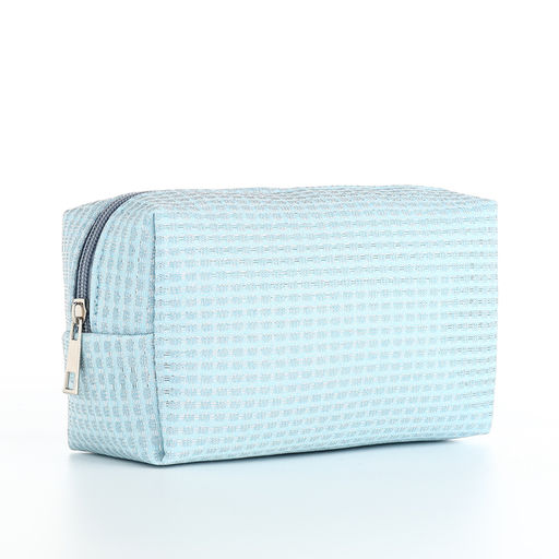 Косметичка на молнии женская, с подкладом, маленькая, голубая