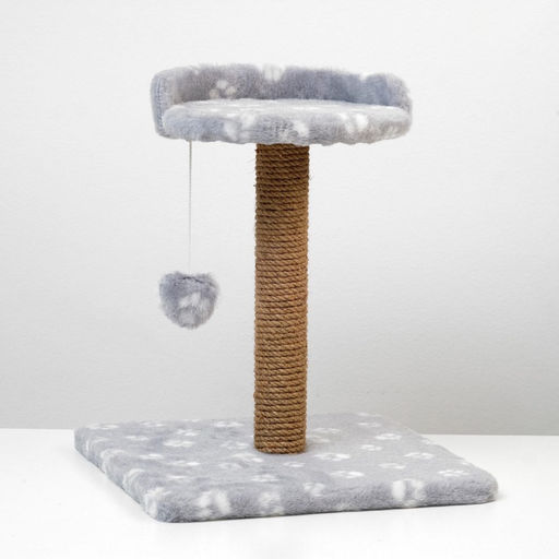 Когтеточка малая Арена с игрушкой, 40 х 40х 50 см, джут, серая с лапками - Пижон фото 7