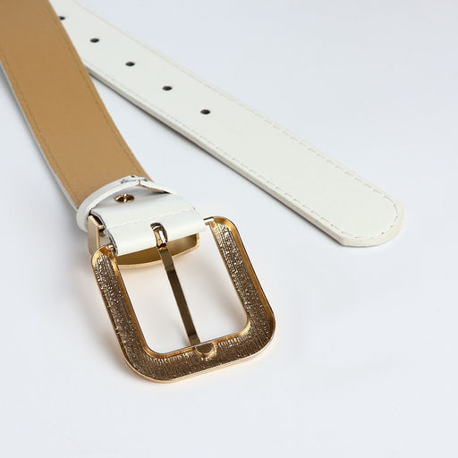 Ремень женский с винтом, 110×3 см, пряжка металл, золотистая, белый