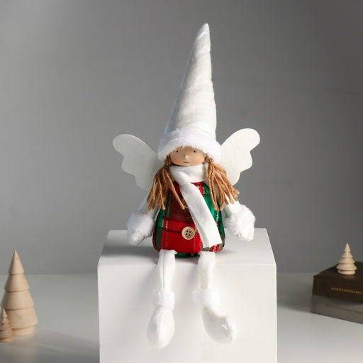 Интерьерная кукла текстильная Ангелочек в красно-зелёном сарафане, длинные ножки, 16?8?40 см