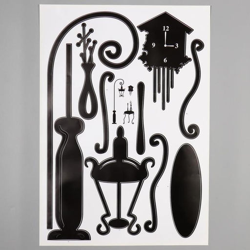Наклейка интерьерная чёрная «Фонарь, столик и часы», 50×70 см