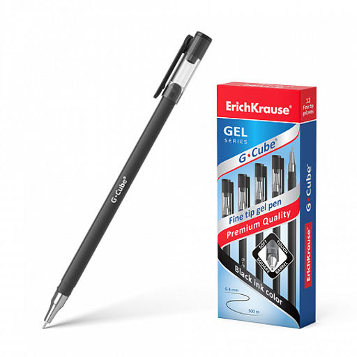 Цена за 12 шт. Ручка гелевая ErichKrause G-Cube® Stick Classic 0.5, цвет чернил черный (в коробке по 12 шт.)  фото 6