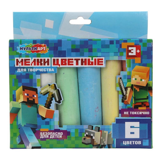 Мульти Арт. Мелки цветные "Мир пикселей" 6 шт, в кор. арт.MEL6-124006