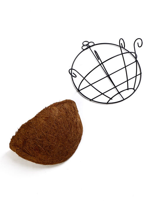 Кашпо настенное, d=20 см, металлическое, со вставкой из кокоса