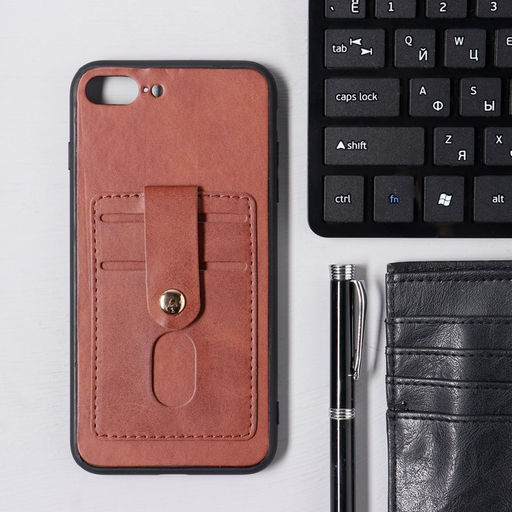 Чехол LuazON для iPhone 7 Plus/8 Plus, с отсеками под карты, кожзам, коричневый