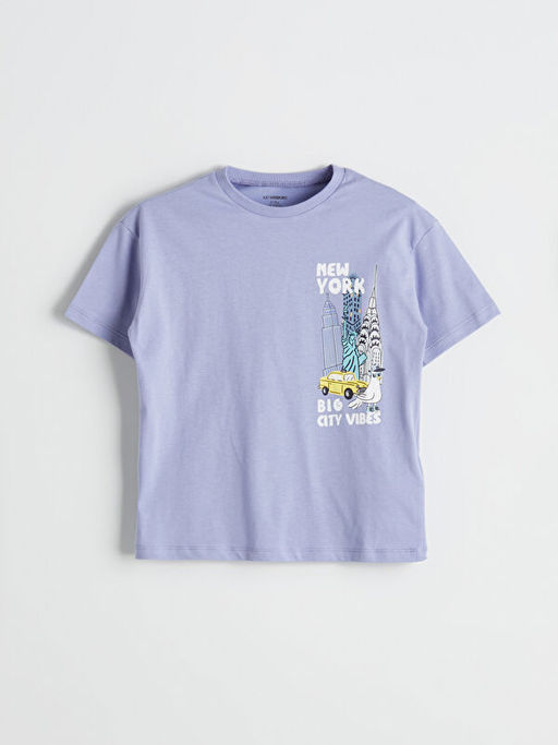 Bisiklet Yaka Bask?l? Erkek ?ocuk Ti??rt