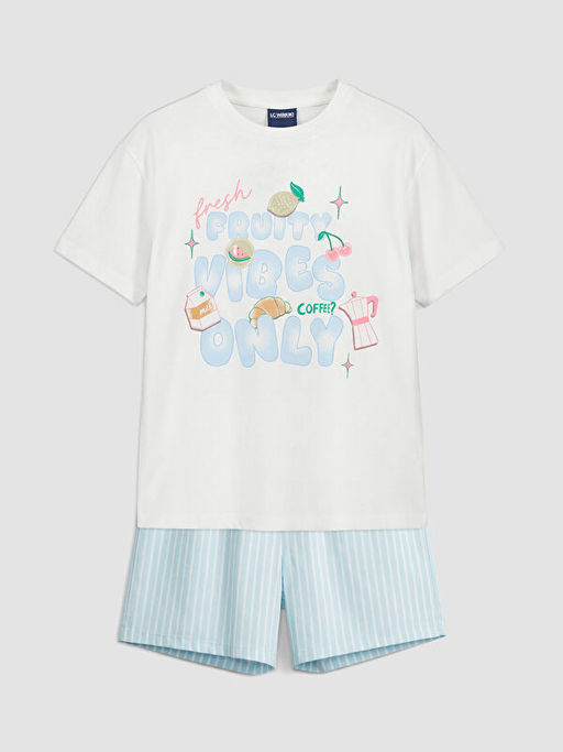 K?z ?ocuk Bask?l? ?ortlu Pijama Tak?m
