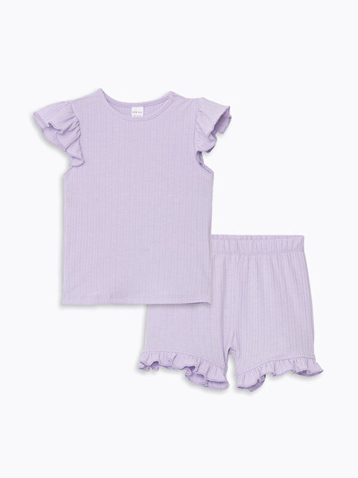 Bisiklet Yaka K?sa Kollu Basic ?ortlu K?z Bebek Pijama Tak?m