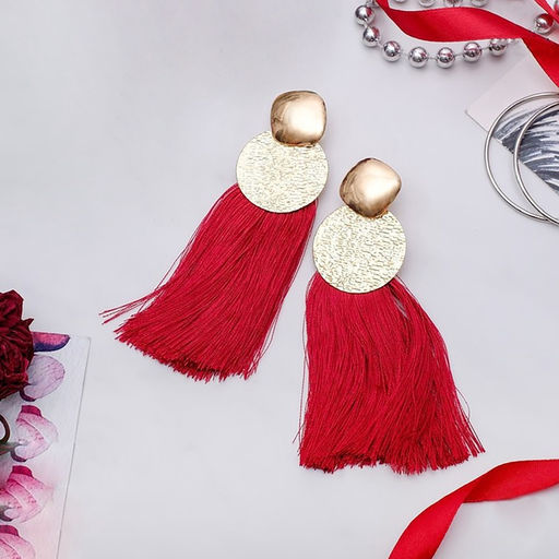 Серьги ассорти Кисти хинди, цвет бордовый в золоте, L кисти 6.5 см