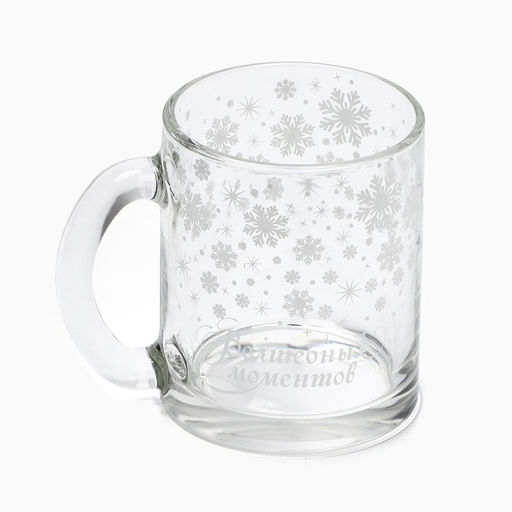 Кружка стеклянная новогодняя Снежинки, 300 мл