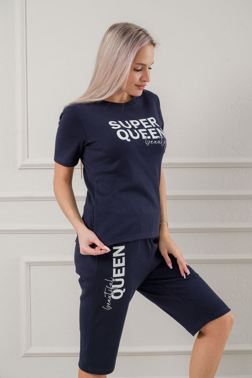Пижама женская из бридж и футболки из интерлока Королева темно-синий - Амадэль фото 5