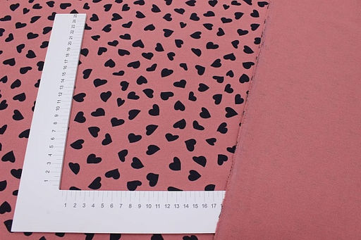 Теплый хлопок Чернильные сердечки на св.кораллово-брусничном, ш.1.5м, хлопок-100%, 150гр/м.кв - Купава фото 4