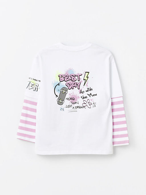 Bisiklet Yaka K-Pop Bask?l? Uzun Kollu K?z ?ocuk Ti??rt - Waikiki фото 2