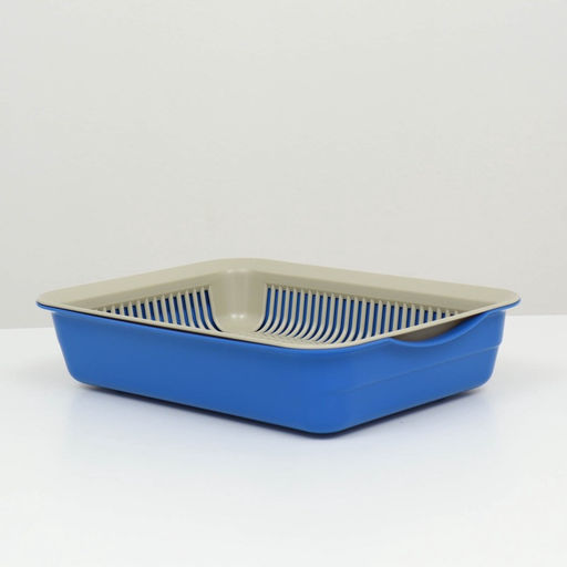 Лоток для кошек, 34.5×25.5×7.5 с, с сеткой, пластик, бежевый, синий