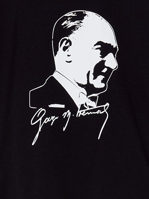 Bisiklet Yaka Atat?rk Bask?l? K?z ?ocuk Ti??rt - Waikiki фото 2