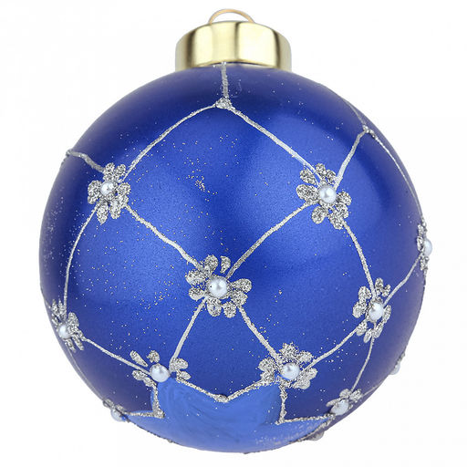 Елочная игрушка шар стеклянная д9,5см, синий металлик, ручная художественная роспись, подарочная упаковка (Россия) - Домашняя мода фото 3