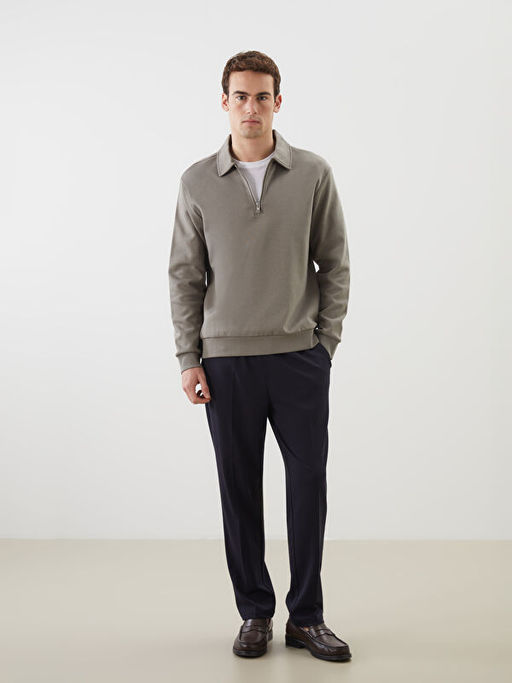 Polo Yaka Uzun Kollu Erkek Sweatshirt