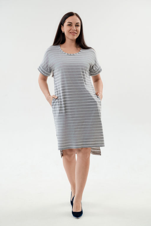 Туника женская из вискозы Полоса серо-белый макси - Амадэль фото 3