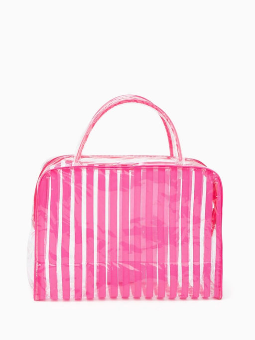 Косметичка - сумка на молнии для бассейна, с ручками, в полоску, ярко-розовая