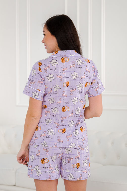 Пижама женская из жакета и шорт из кулирки Рейчел фламинго акварель - Амадэль фото 9