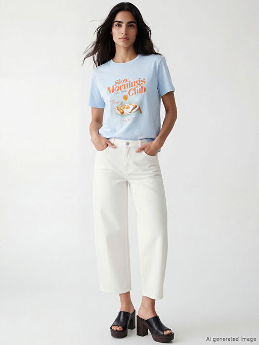 Bisiklet Yaka Bask?l? Kad?n Ti??rt