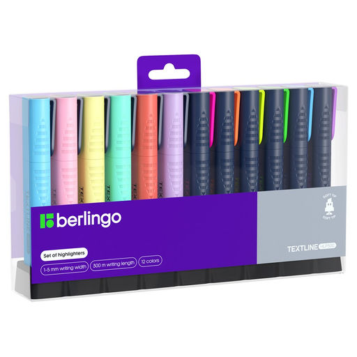 Набор текстмаркеров BERLINGO "Textline HLP500" 12шт., 1-5мм (Т7550) 6 неоновых + 6 пастельных