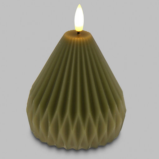 Свеча интерьерная, восковая, светодиодная на батарейках д9,5см h10(12,5)см, свет теплый, с мерцанием, цвет зеленый, питание от 2-х батареек АА (в комплект не входят), в коробке (Китай)