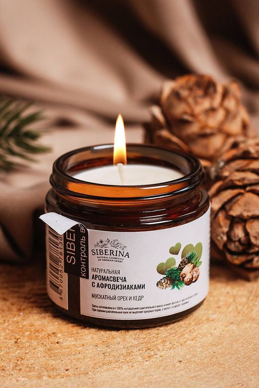 Аромасвеча с афродизиаками "Мускатный орех и кедр" 60 мл SIBERINA