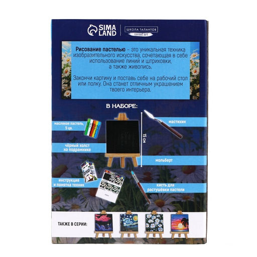 Рисование пастелью c холстом на подрамнике Ромашки, набор для творчества