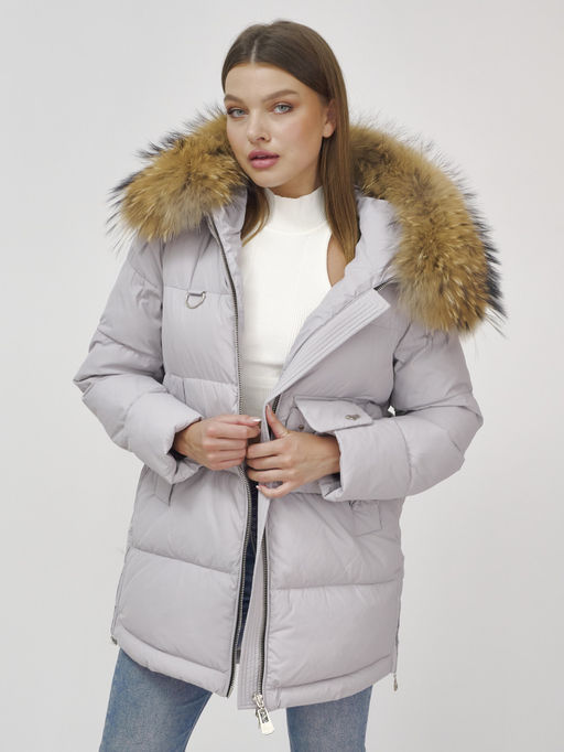 Куртка Бренд Visdeer ПРЕМИУМ КЛАССА зимняя с мехом ЕНОТА, светло-серого цвета  фото 17