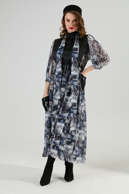 Платье NIKVA н1010-2 чёрный и серая абстракция