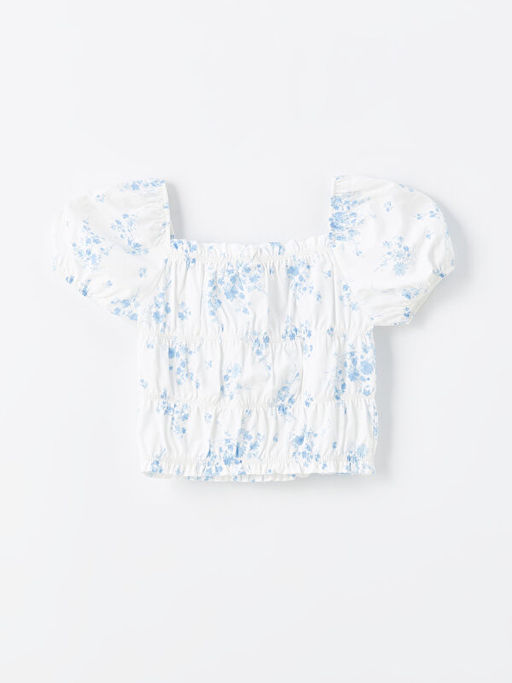 Kare Yaka ?i?ekli K?z ?ocuk Crop Bluz - Waikiki фото 2