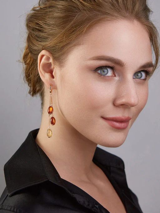 Изысканные серьги из золоченного серебра с натуральным янтарём Касабланка, 810104228 - Амберхолл фото 2