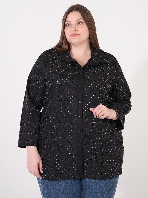Черная рубашка со стразами больших размеров