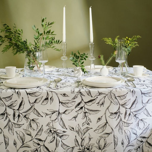 Скатерть «Доляна» Plant leaves, 146×250 см, 100% хлопок, рогожка 164 г/м²