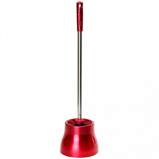 Ерш унитазный пластмассовый со съемной ручкой из нержавеющей стали "Металлик" 49см, с подставкой д13,5см h10,5см, бордо (Китай)