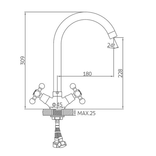 Смеситель для кухни Accoona A4571A, двухвентильный, с гайкой, латунь, сатин