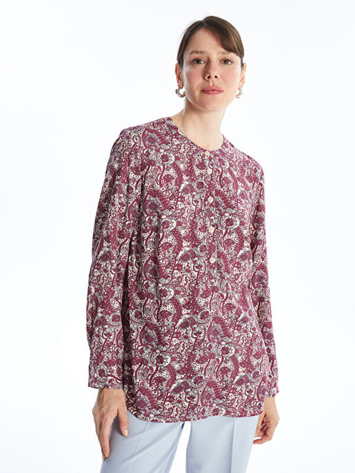 Bisiklet Yaka Desenli Uzun Kollu Kad?n Bluz