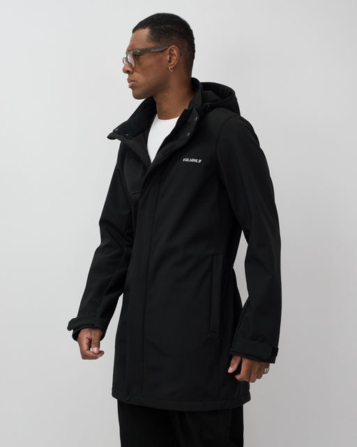 Парка спортивная мужская с капюшоном softshell черного цвета 9565Ch