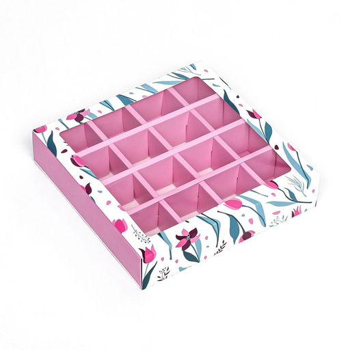 Цена за 5 шт. Коробка для 16 конфет, «Тюльпаны» 17.7×17.7×3.8 см