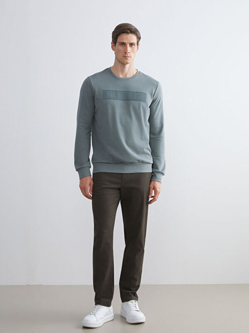 Bisiklet Yaka Uzun Kollu Bask?l? Erkek Sweatshirt
