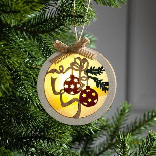 Ёлочная игрушка Шар с веткой, 10х10х2 см, от батареек, свечение тёплое белое