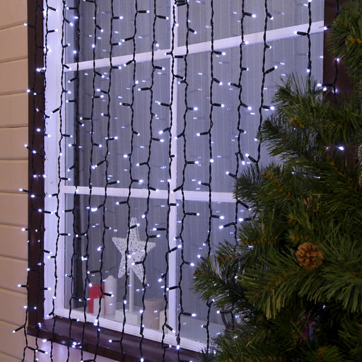 Гирлянда «Занавес» 2×6 м, IP65, УМС, тёмная каучуковая нить, 1000 LED, свечение белое, 220 В