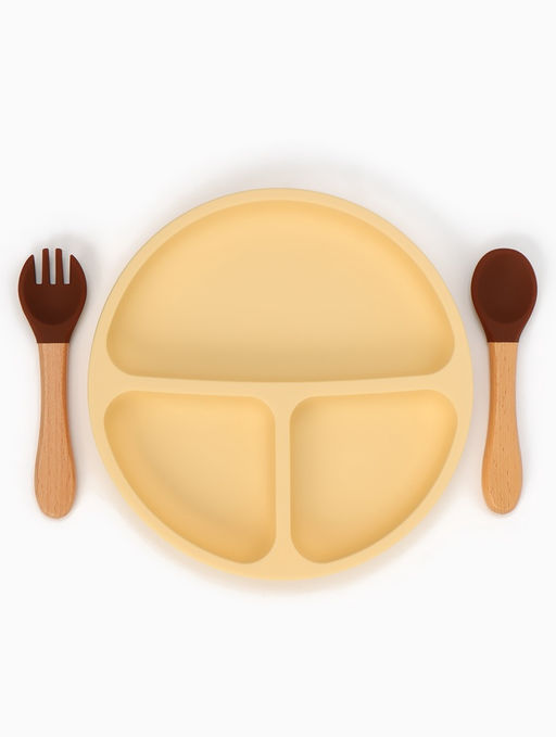 Тарелка детская секционная с ложкой и вилкой, 3 секции, молочный, Mum&Baby