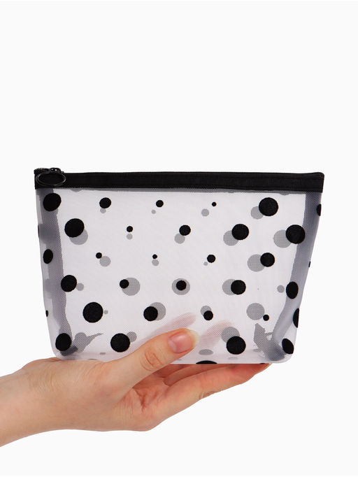 Косметичка DOTs, с рисунком, сетка, на молнии, белая
