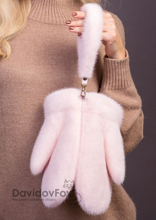 Варежки норка розовый жемчуг