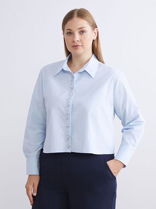 Parlak Ta?l? Oversize Poplin Kad?n G?mlek