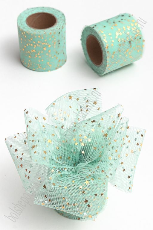 Фатин Звездочки 5,5 см*15 ярд (SF-5809) аквамариновый/золото №3