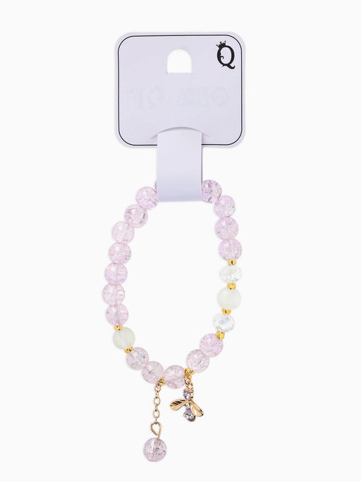 Браслет с подвесками "Сахарный" пчёлка, шар №8, цвет светло-фиолетовый в золоте